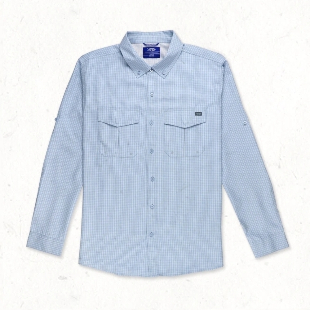 AFTCO Men's Vertex L/S Woven, MAGNUM BLUE, FISHING Small, NWT